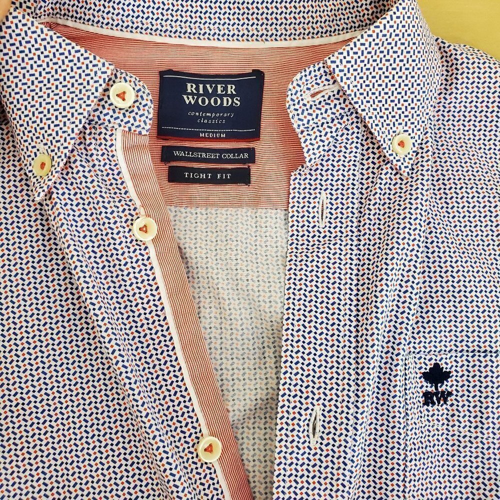 River Woods Wall‎ Street Collar Button down Shirt Untuckit style Flip Cuff Sz M